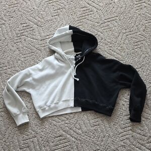 Hollister Black And White Crop Zip Hoodie Large